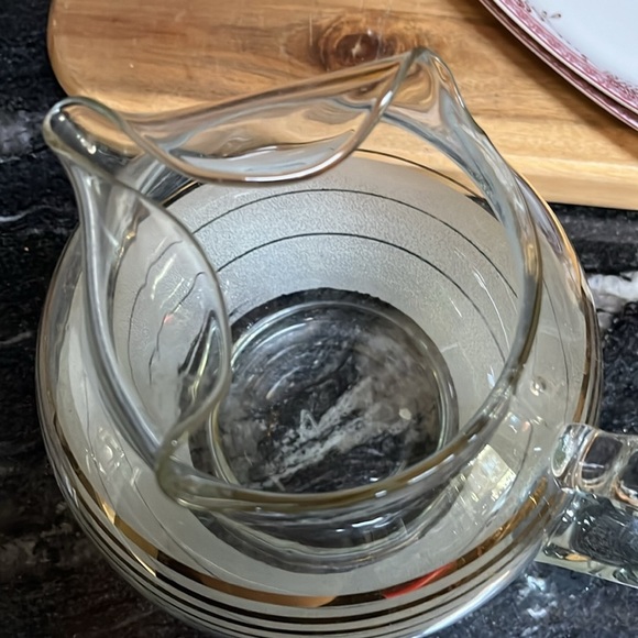 MCM Elegant Vintage Glass Pitcher with Gold Stripes 8" Tall - Picture 5 of 8